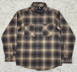 YAGO Men's Flannel Shirt Sz S Brown Blue Shadow Plaid Long Sleeve Button Up
